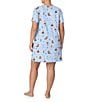 Peanuts Plus Size Snoopy Halloween Printed Short Sleeve Round Neck Knit Sleepshirt, Color:Blue Print - Image 2