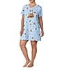 Peanuts Plus Size Snoopy Halloween Printed Short Sleeve Round Neck Knit Sleepshirt, Color:Blue Print - Image 3