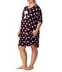 Peanuts Plus Size Snoopy Valentine's Day Heart Print Short Sleeve Round Neck Jersey Knit Sleepshirt, Color:Black Print - Image 3