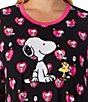 Peanuts Plus Size Snoopy Valentine's Day Heart Print Short Sleeve Round Neck Jersey Knit Sleepshirt, Color:Black Print - Image 4