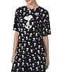 Color:Black Print - Image 1 - Short Sleeve Round Neck Coordinating Snoopy Print Knit Jersey Sleep Shirt