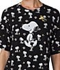 Color:Black Print - Image 4 - Short Sleeve Round Neck Coordinating Snoopy Print Knit Jersey Sleep Shirt