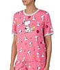 Color:Pink/Multi - Image 1 - Short Sleeve Round Neck Knit Coordinating Snoopy Floral Sleep Top