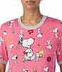 Color:Pink/Multi - Image 3 - Short Sleeve Round Neck Knit Coordinating Snoopy Floral Sleep Top