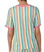 Color:Stripes - Image 2 - Short Sleeve Round Neck Knit Coordinating Striped Sleep Top
