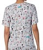 Color:Heather Grey Ground - Image 2 - Short Sleeve Round Neck Knit Snoopy Beach Printed Coordinating Sleep Top