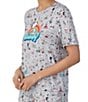 Color:Heather Grey Ground - Image 4 - Short Sleeve Round Neck Knit Snoopy Beach Printed Coordinating Sleep Top