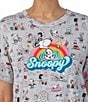 Color:Heather Grey Ground - Image 5 - Short Sleeve Round Neck Knit Snoopy Beach Printed Coordinating Sleep Top