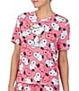 Peanuts Short Sleeve Round Neck Knit Snoopy Print Coordinating Sleep Top, Color:Dark Pink Print - Image 3