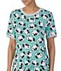 Color:Aqua/Print - Image 1 - Short Sleeve Round Neck Knit Snoopy Printed Coordinating Sleep Top