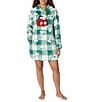 Peanuts Snoopy Applique Plaid Print Long Sleeve Round Neck Chenille Hooded Sleep Tunic - Image 1