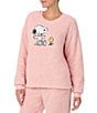Peanuts Snoopy Applique Plush Long Sleeve Crew Neck Pullover, Color:Pink - Image 3