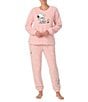 Peanuts Snoopy Applique Plush Long Sleeve Crew Neck Pullover, Color:Pink - Image 4