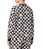 Peanuts Snoopy Checked Print French Terry Long Sleeve Round Neck Coordinating Sleep Top, Color:Black Checked - Image 2