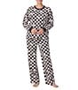 Peanuts Snoopy Checked Print French Terry Long Sleeve Round Neck Coordinating Sleep Top, Color:Black Checked - Image 3