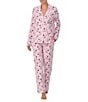 Peanuts Snoopy Print Knit Long Sleeve Notch Collar Long Pajama Set, Color:Pink Print - Image 1