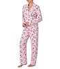 Peanuts Snoopy Print Knit Long Sleeve Notch Collar Long Pajama Set, Color:Pink Print - Image 3