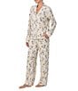 Peanuts Snoopy Print Knit Long Sleeve Notch Collar Long Pajama Set, Color:Oatmeal Print - Image 3