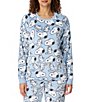 Peanuts Snoopy Print Long Sleeve Crew Neck Fleece Coordinating Sleep Top - Image 1