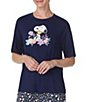 Color:Navy - Image 1 - Snoopy Short Sleeve Round Neck Coordinating Stretch Jersey Knit Sleep Top