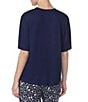 Color:Navy - Image 2 - Snoopy Short Sleeve Round Neck Coordinating Stretch Jersey Knit Sleep Top