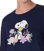 Color:Navy - Image 4 - Snoopy Short Sleeve Round Neck Coordinating Stretch Jersey Knit Sleep Top