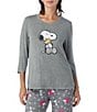 Peanuts Solid Jersey Knit 3/4 Sleeve Round Neck Snoopy Applique Coordinating Valentine's Day Sleep Top - Image 1