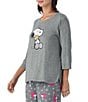 Peanuts Solid Jersey Knit 3/4 Sleeve Round Neck Snoopy Applique Coordinating Valentine's Day Sleep Top - Image 3