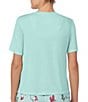 Peanuts Solid Short Sleeve Round Neck Knit Coordinating Sleep Top, Color:Aqua - Image 2