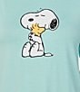 Peanuts Solid Short Sleeve Round Neck Knit Coordinating Sleep Top, Color:Aqua - Image 4