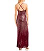 Color:Burgundy/Rose - Image 2 - Deep V-Neck Ombre Sequin X-Back High Slit Long Dress
