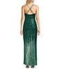 Color:Hunter/Aqua - Image 2 - Deep V-Neck Ombre Sequin X-Back High Slit Long Dress