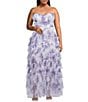 Pear Culture Plus Size Floral Printed Mesh Strapless Tiered A-Line Dress - Image 1
