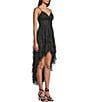 Pear Culture Glitter Mesh Corkscrew High-Low Dress, Color:Black/Silver - Image 3