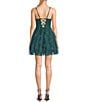 Pear Culture Glitter Mesh Keyhole Front Corset Lace Up Back Fit And Flare Dress, Color:Emerald - Image 2