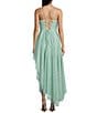 Pear Culture Glitter Mesh Scoop Neck Asymmetrical High Low Hem Dress, Color:Sage - Image 2