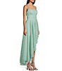 Pear Culture Glitter Mesh Scoop Neck Asymmetrical High Low Hem Dress, Color:Sage - Image 3