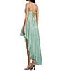 Pear Culture Glitter Mesh Scoop Neck Asymmetrical High Low Hem Dress, Color:Sage - Image 4