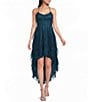 Pear Culture Glitter Mesh Scoop Neck Corkscrew Hi-Low Dress - Image 1