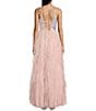 Color:Pink - Image 2 - Glitter Sequin V-Neck Mesh Corkscrew Ball Gown