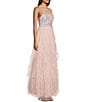 Color:Pink - Image 3 - Glitter Sequin V-Neck Mesh Corkscrew Ball Gown