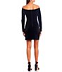 Color:Black - Image 2 - Off-The-Shoulder Long Sleeve Velvet Slim Fit Dress