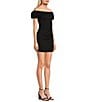 Color:Black - Image 3 - Off-The-Shoulder Puff Sleeve Ruched Side Slit Mini Dress