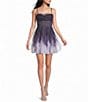 Pear Culture Ombre Glitter Mesh Drape Neck Corseted Corkscrew Ruffled Dress - Image 1