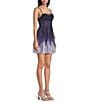 Pear Culture Ombre Glitter Mesh Drape Neck Corseted Corkscrew Ruffled Dress - Image 3