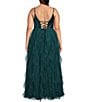 Color:Emerald - Image 2 - Plus Size Deep V-Neck Lace-Up Back Sequin Corkscrew Ruffled Dress