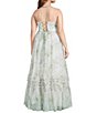 Pear Culture Plus Size Floral Printed Mesh V-Neck Ballgown - Image 2