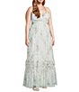 Pear Culture Plus Size Floral Printed Mesh V-Neck Ballgown - Image 3