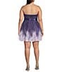 Pear Culture Plus Size Glitter Ombre Mesh Strapless Tie Waist Corkscrew Dress, Color:Purple - Image 2