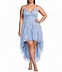 Pear Culture Plus Size Mesh V-Neck High-Low Corkscrew Ruffle Dress - Image 1